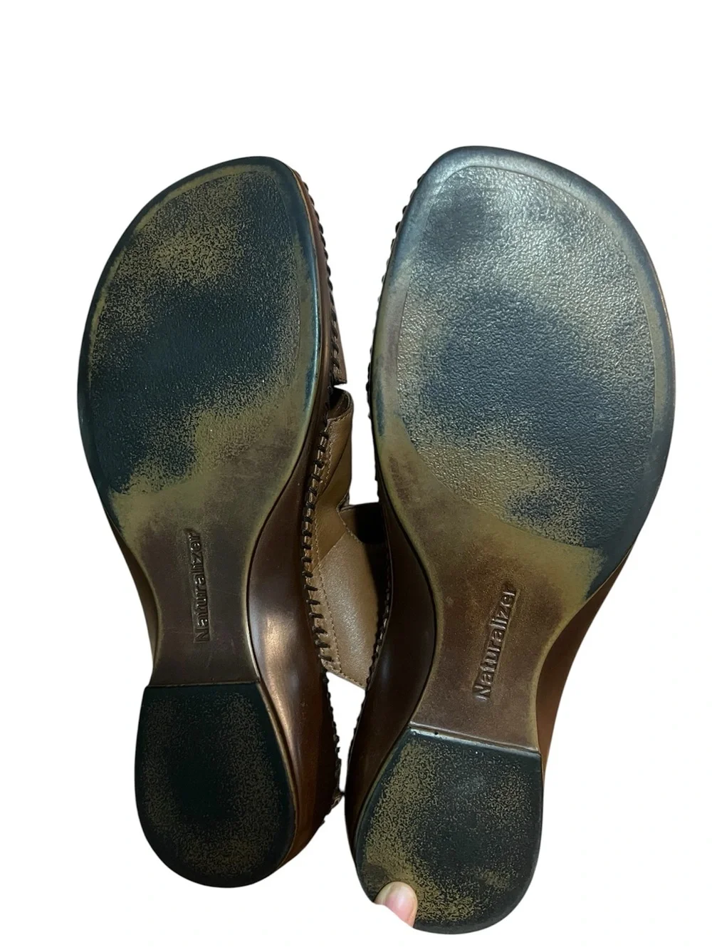 Naturalizer Brown Leather Wedge Sandals Women's Size 8.5 Comfort Stitching